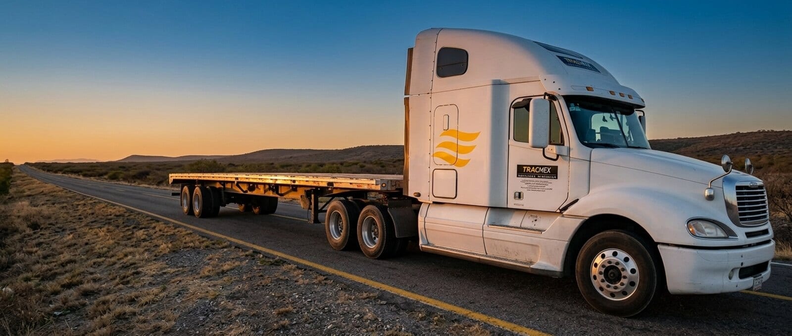 Representación del Tráiler plataforma de TRACMEX en carretera